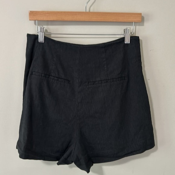 VINCE Skirt Preppy Center Pleat Pockets Linen Mini A Line Skirt Black Sz 6 - Picture 6 of 12